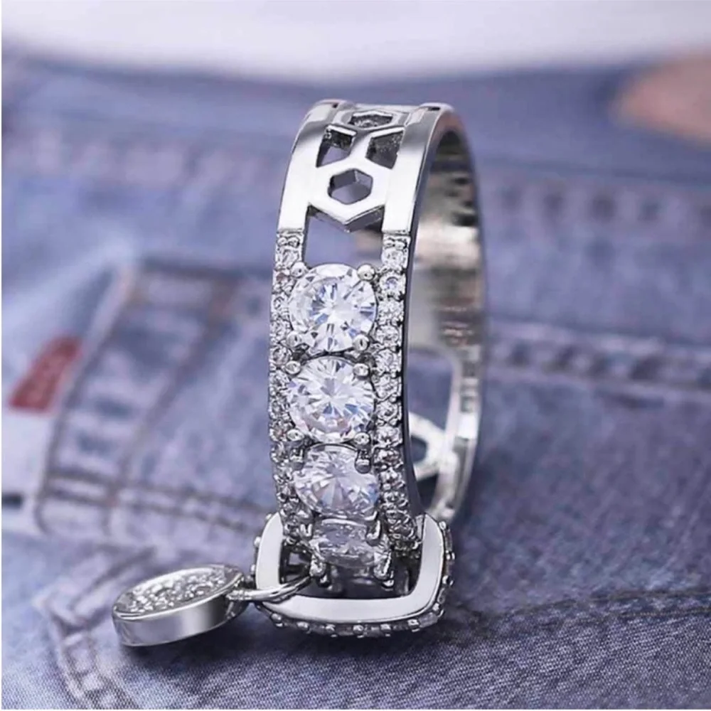 NEW Luxury 925 Silver Beautiful Diamond Round  Cut Ring